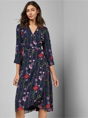 Ted Baker Elowisa Navy Floral Wrap Dress US Size 10/12